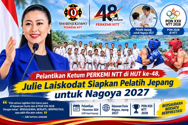 Pelantikan Ketum PERKEMI NTT di HUT ke-48, Julie Laiskodat Siapkan Pelatih Jepang untuk Nagoya 2027
