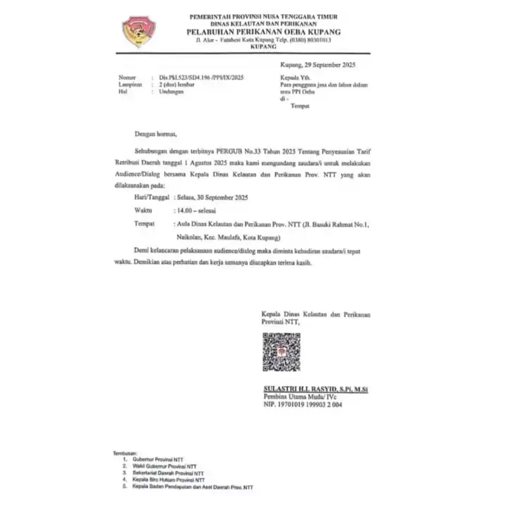 undangan kadis perikanan tpi oeba